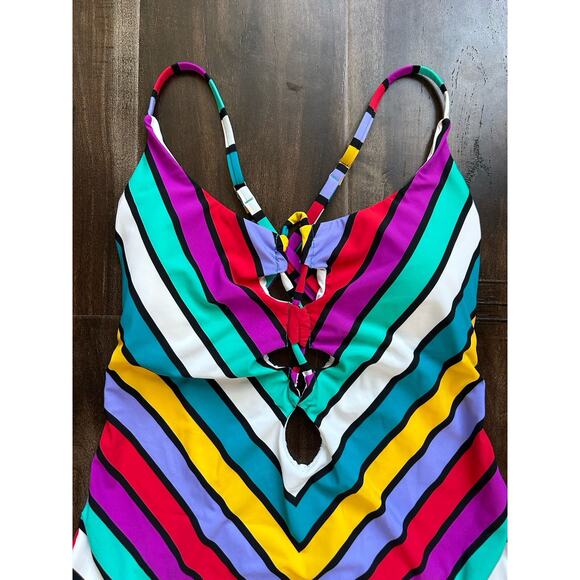 NWT Red Carter Colorful Adjustable Striped One Piece Open Back Swimsuit L US 10 - Picture 3 of 11